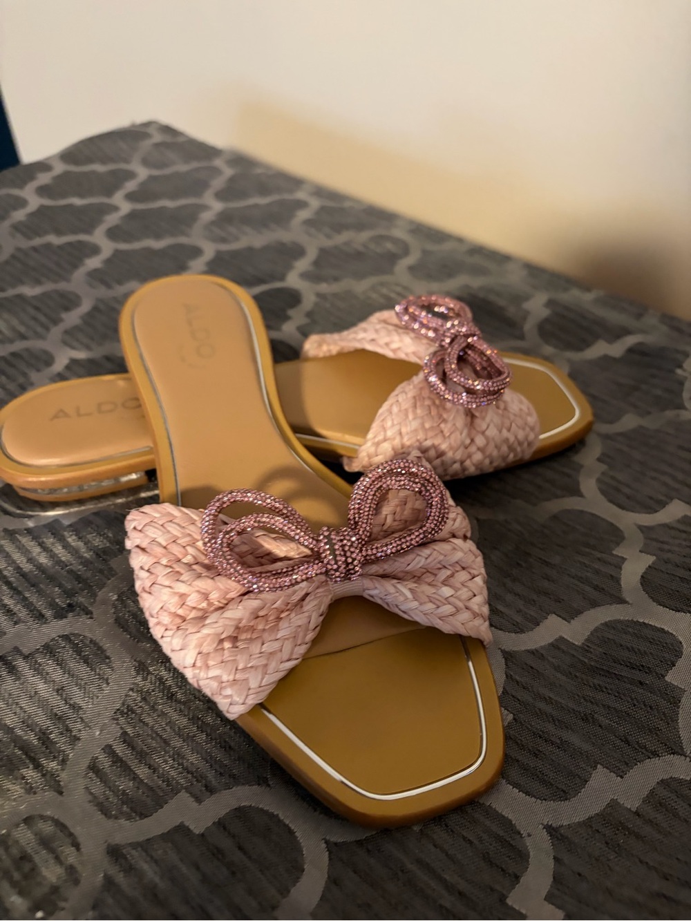 Aldo Blush Pink Braided Bow Slide Mules